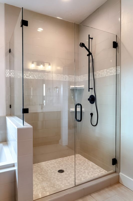 Walk-in Shower with Black Accents